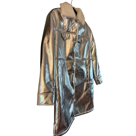 7 For All Mankind Los Angeles Silver Faux Shearling Coat Jacket Size Small NWT - Picture 2 of 10